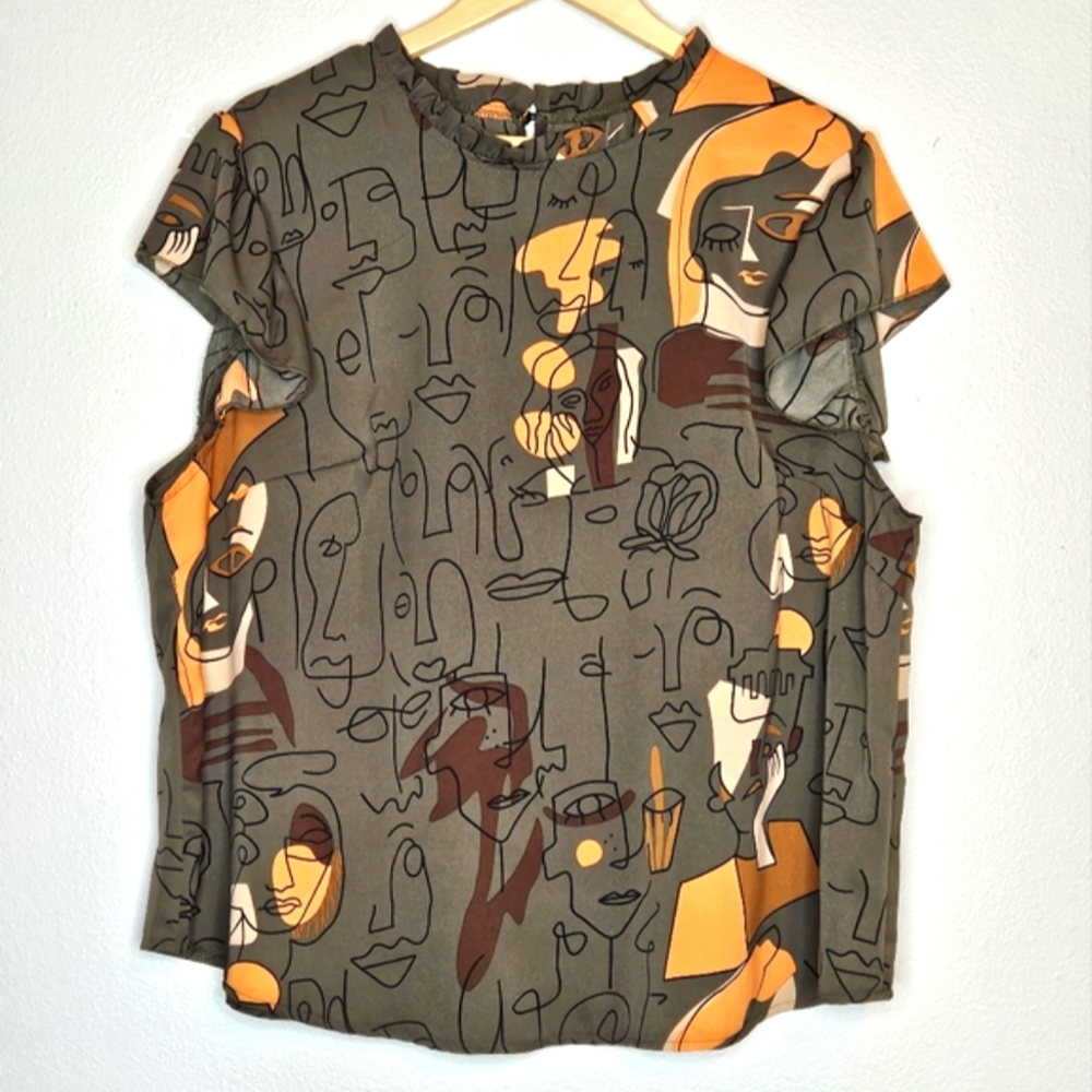 SHEIN Curve Abstract Print Women's Top Cap Sleeves Size 3XL